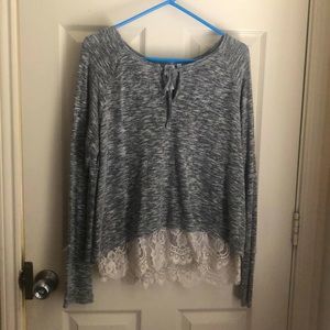 Medium Grey and White Long Sleeve Blouse